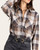 Thread & Supply Lewis Shirt - Cream Brown Plaid on a model with one arm raised, showing the collar, buttons and chest pockets.