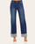 Risen Mid Rise Straight Jeans (Denver) shown from the front with a wide stance, dark wash fading and broad rolled cuffs.