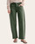 Front view of JBD Dark Olive Stretch Barrel Jeans, showing the button waistband, front pockets and curved leg shape.