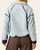 Back view of Half Zip Fleece Pullover - Sky Blue/Brown with dark brown binding at the shoulders and cuffs.