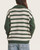 Back view of Evergreen Half Zip Sweater - Emerald Green with ivory and green body stripes, solid sleeves and a ribbed hem.