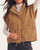 Sierra Cinch Waist Vest - Camel partly open at the front, showing the zipper, snaps, cinch pockets and waistband drawcords.