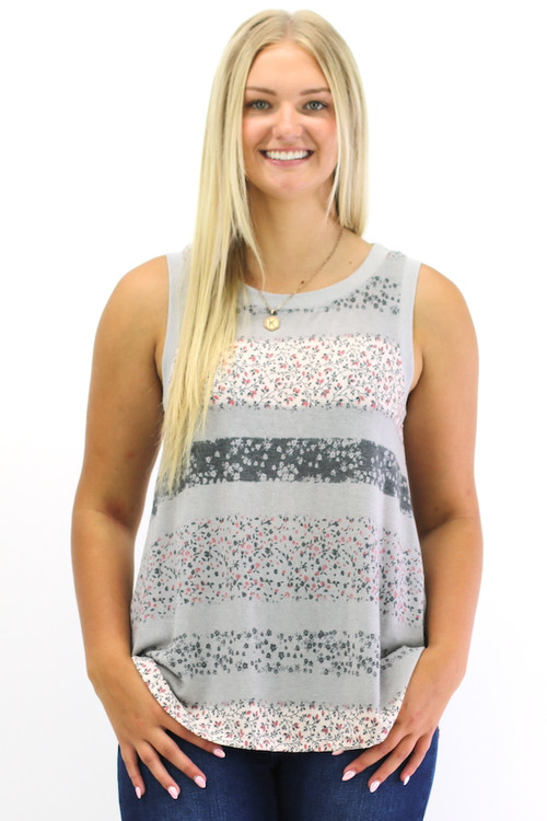 Your One Chance Petite Floral Tank - Grey - Trendy Threads Inc