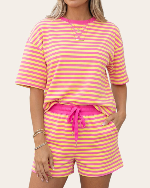 Kari Pink/Yellow Striped Short Set | Trendy Threads Boutique Roscoe SD