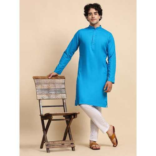 SKAVIJ Kurta Pajama Set for Men Cotton 2 Piece Top Bottom Traditional Indian Dress Turquoise XXL