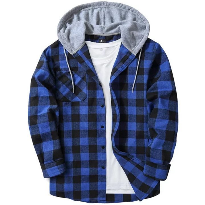 SCODI Men's Flannel Hoodie: Casual Button-Down Jacket with Long Sleeves
