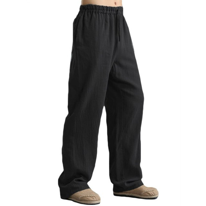 Men's Drawstring Casual Summer Elastic Waist Comfy Linen Straight Trousers