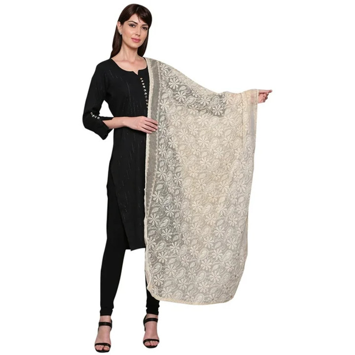 Eloria Women's Floral Chikankari Dupatta: Stylish cotton silk stole for Indian outfits