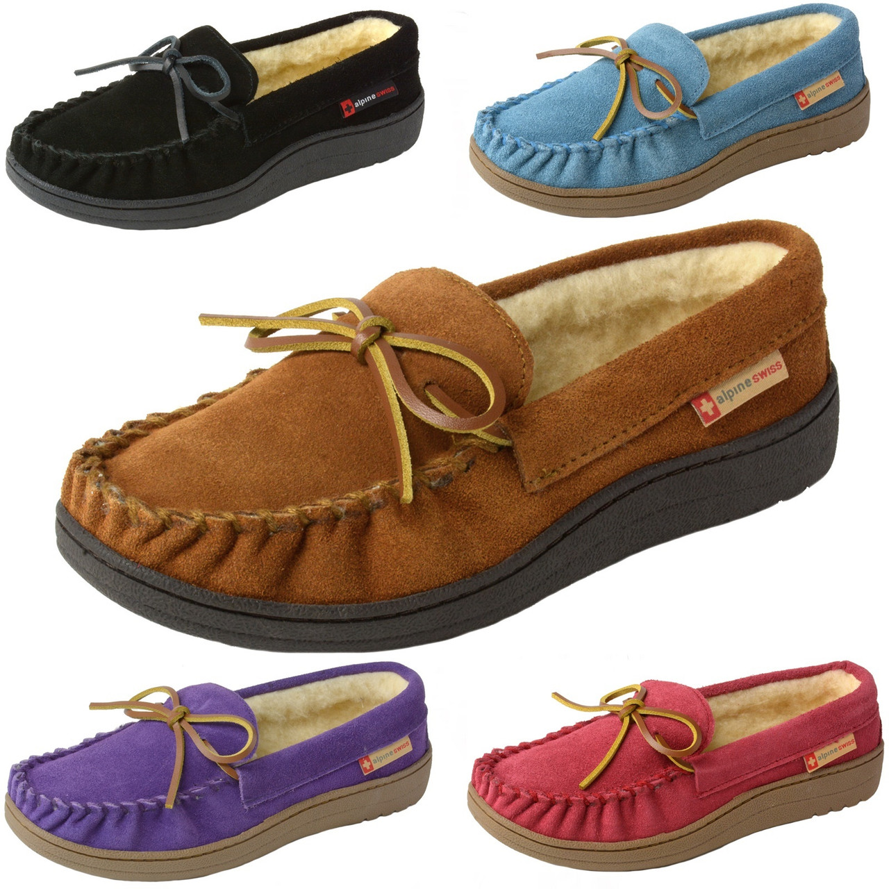 alpine swiss womens suede moccasin slippers