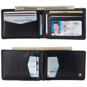 Alpine Swiss Double Diamond RFID Thin Card Case Leather Front Pocket Wallet - Cordoba Black