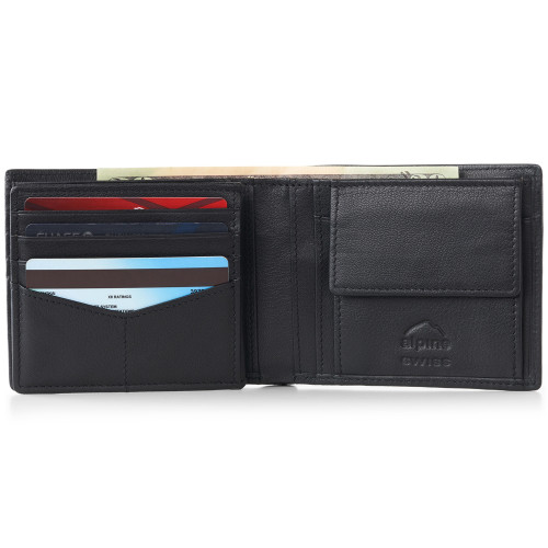 Alpine Swiss RFID Safe Mens Leather Wallet Deluxe Capacity Coin Pocket Bifold