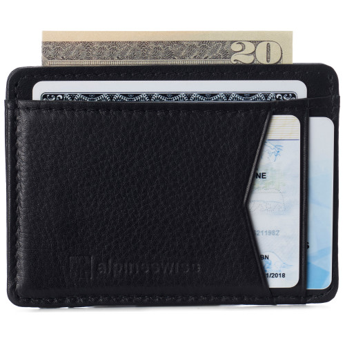 Alpine Swiss Men RFID Safe Minimalist Front Pocket Wallet Leather Thin Card Case