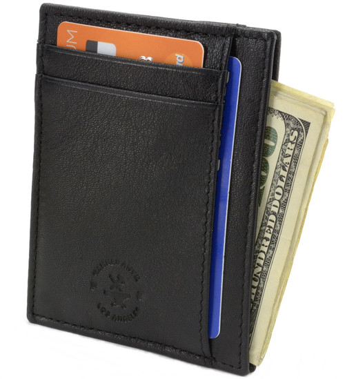 Alpine Swiss Men Rfid Safe Minimalist Front Pocket Wallet Leather Thin Card Case, Size: One size, Black