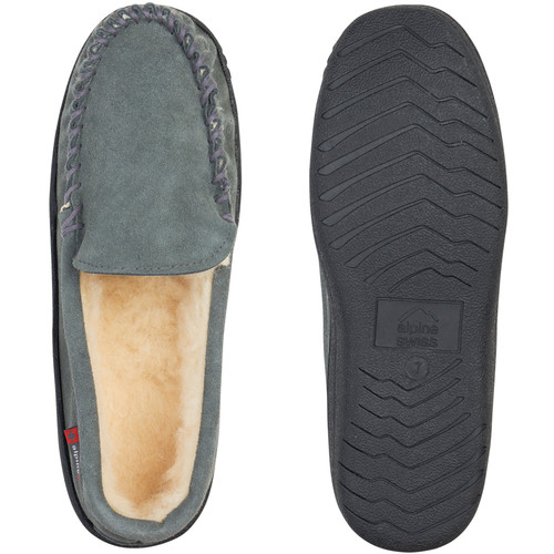 alpine swiss yukon mens suede shearling moccasin slippers