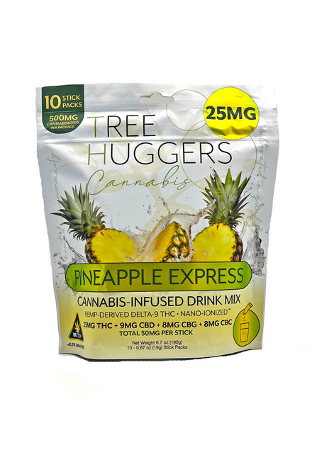 Tree Huggers Cannabis Beverage Powder Packs - Pineapple Express 25mg - 10 Count Pouch - Front