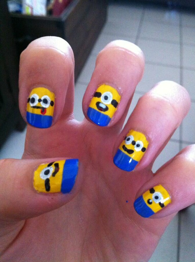Picture of a very beginner-level nail art of minions