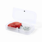 A bike safety light set in a clear protective case, featuring a red light and a transparent light. A bike safety light set in a clear protective case, featuring a red light and a transparent light.