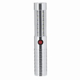 A silver LED torch featuring a cylindrical design and multiple bright lights along the shaft.