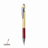 A stylus touch ball pen in yellow and red with a silver clip and branding on it. A stylus touch ball pen in yellow and red with a silver clip and branding on it.