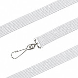 A white bootlace lanyard with a silver metal clip for attachment. It features a textured fabric design.