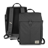 A grey Osprey Arcane Flap Backpack featuring a minimalist design, adjustable shoulder straps, and a logo.