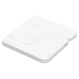 A white 3-in-1 foldable wireless charger featuring multiple charging surfaces and a compact, sleek design.