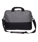 A grey and black Wired Brief Bag with a shoulder strap and top handles, featuring a logo. Ideal for laptops. A grey and black Wired Brief Bag with a shoulder strap and top handles, featuring a logo. Ideal for laptops.