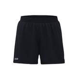 Black sports shorts with an elastic waistband and a logo on the side. Suitable for athletic activities. Black sports shorts with an elastic waistband and a logo on the side. Suitable for athletic activities.
