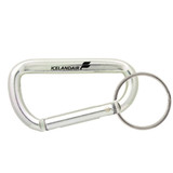 A silver 60mm carabiner with a keyring attachment and a logo.