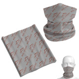 A Coolmax bandana in grey featuring a repeated logo pattern, suitable for kids' headwear.
