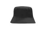 A black breathable poly twill bucket hat with a wide brim and a simple design. It features a logo on the side. A black breathable poly twill bucket hat with a wide brim and a simple design. It features a logo on the side.