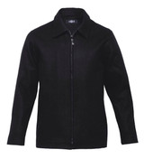 A black Melton wool jacket for men featuring a zip closure and a collared design, suitable for blazers and suit jackets.