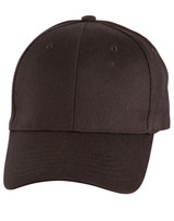 A black cotton fitted cap with a curved brim and tonal logo. Ideal for casual wear or promotional events.