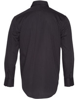 Men's long sleeve button-up shirt in black with a dobby stripe pattern, featuring a collar and button cuffs. Includes a logo.