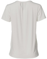A ladies' short sleeve knit top in white, featuring pleats at the back and a round neck design. It includes a logo.