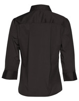 A black women's 3/4 sleeve military shirt with a collared neckline and back yoke detail.