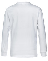 A white long-sleeve cotton crew neck t-shirt with a simple design and no visible logos.