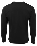A black long-sleeved T-shirt with a simple design and a logo on the back.