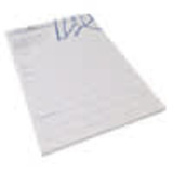 A5 writing pad with 50 white leaves, featuring a simple design and a branding logo in the top corner.