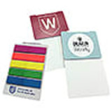 A set of magnetic bookmarks in various colours with a logo on one bookmark.