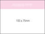 A notepad featuring a pink design, measuring 100 x 75 mm, with 100 leaves. Includes a logo.
