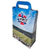 A promotional Banner Bag featuring a scenic design, predominantly blue with a graphic print, and a sturdy handle.