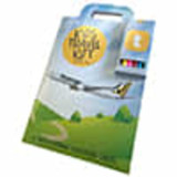 A Kids Travel Kit featuring a handle, illustrated with an airplane and outdoor scene, packaged in bright colours.