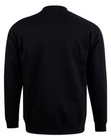 A black crew fleece jumper with a simple design, featuring long sleeves and a crew neck. It has a branding logo.