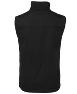 A black reversible vest with a high collar and no visible front design, featuring a logo on the back. A black reversible vest with a high collar and no visible front design, featuring a logo on the back.