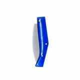 A blue pocket knife with a curved blade, featuring a simple design and a small logo. A blue pocket knife with a curved blade, featuring a simple design and a small logo.