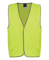 A lime green safety vest with trim, featuring a branded logo, suitable for safety wear uniforms. A lime green safety vest with trim, featuring a branded logo, suitable for safety wear uniforms.