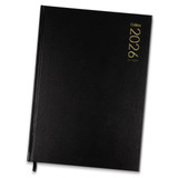 A black A4 diary for 2026 with a ribbon marker and a logo on the cover.