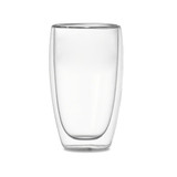 A double wall glass in clear glass, featuring a sleek and modern design with an inner wall.
