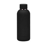 A drink bottle in matte black finish with a stainless steel insulated design and a sleek, modern shape.